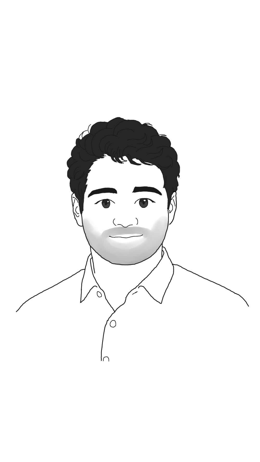 Cartoon portrait of Harsh Vora
