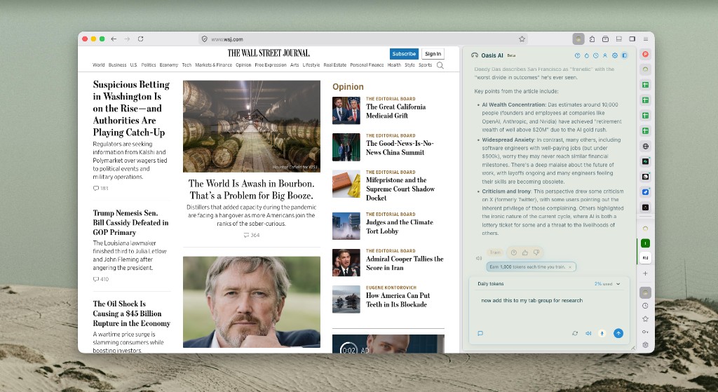 Oasis assistant with desert theme summarizing news